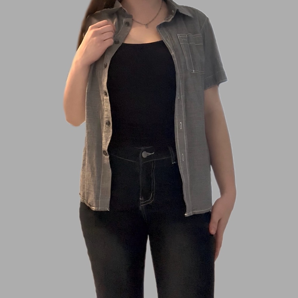 Gray Flanel Button Down Top